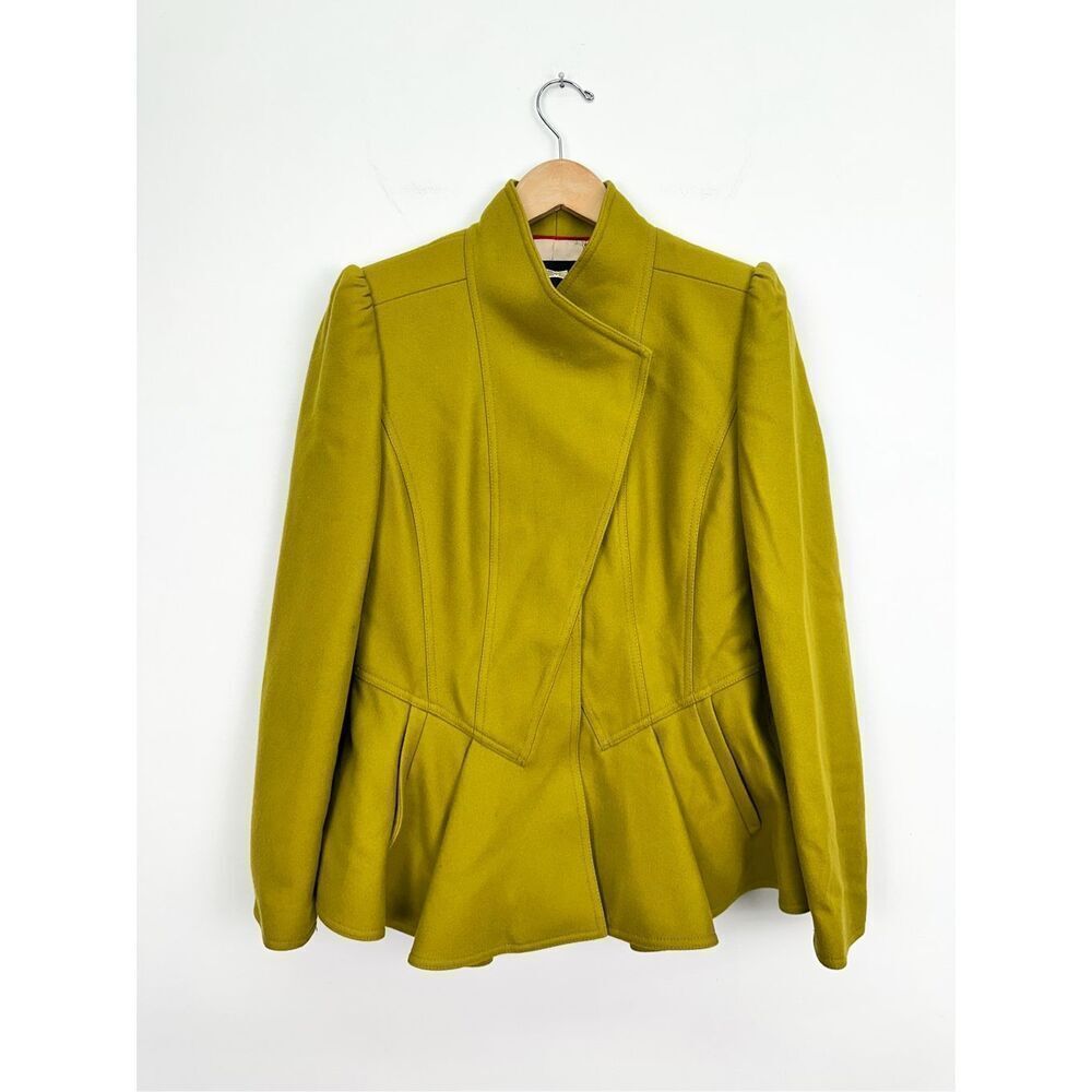Ted Baker Women’s Wrenn Chartreuse Green Wool Cashmere Blend Peplum Blazer Jacke - Picture 2 of 16